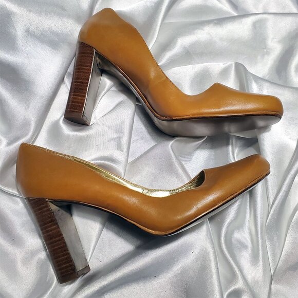 NEW CHARLES BY CHARLES DAVID mustard yellow tan round toe high heel pumps SZ  8 - Picture 4 of 5